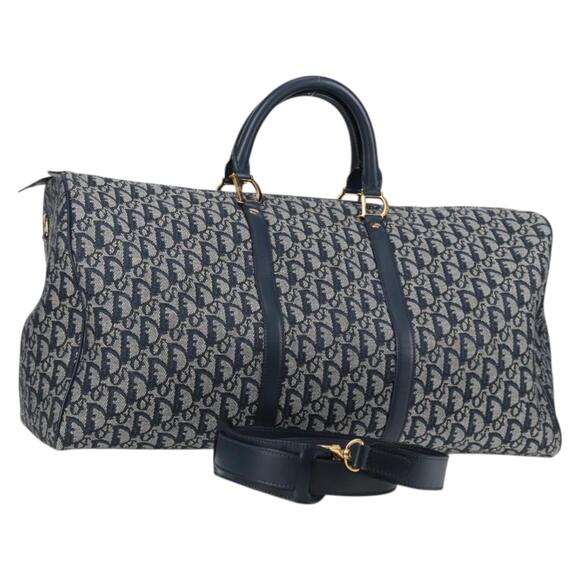 DIOR Trotter Canvas Boston Bag Navy Gold - Picture 1 of 13